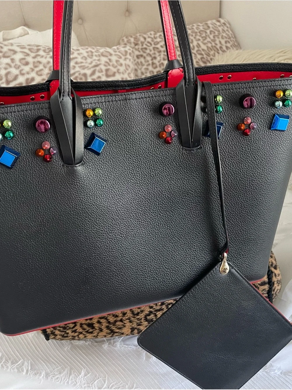 Christian Louboutin Black Tote with Multicolor Jewel Studs
